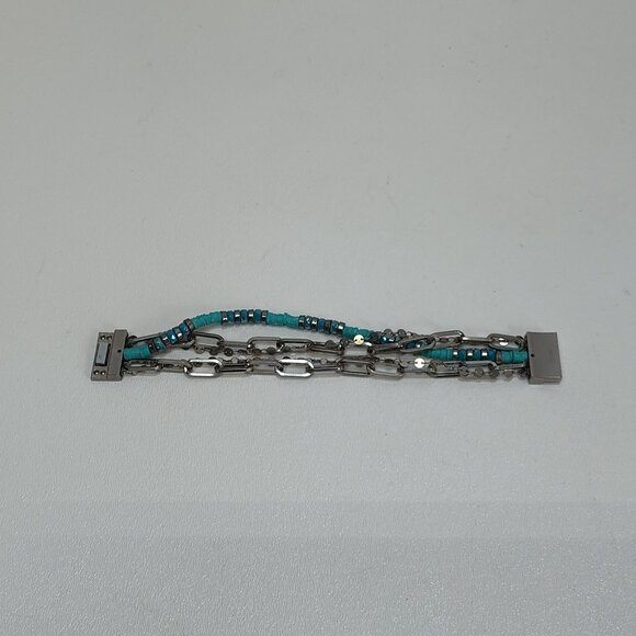 Turquoise & Silver Colored Bracelet Multi-Strand Magnetic Clasp Not Sterling - Picture 3 of 7
